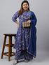 Plus Size Dark Blue Georgette Kurta With Palazzo and Dupatta